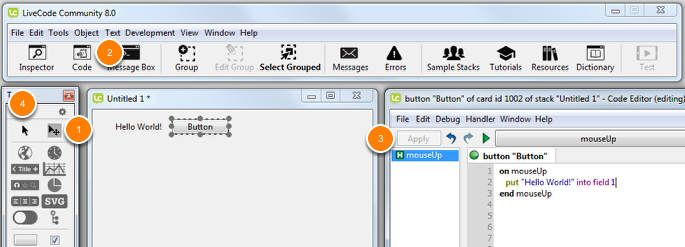 Screenshot of LiveCode editing environment
