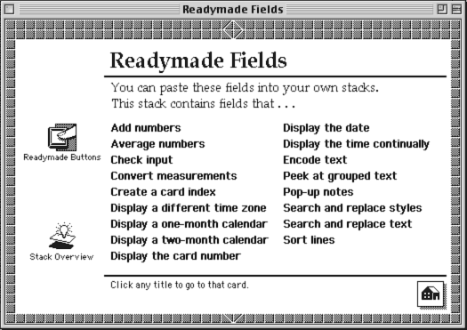 Screenshot of readymade fields stack