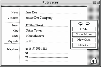 Screenshot of sample address book stack