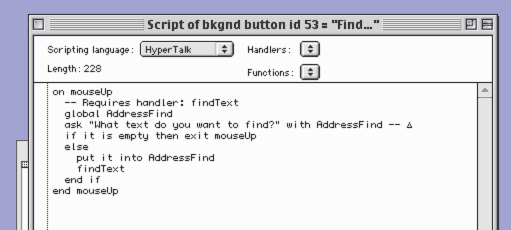 Screenshot of HyperCard script editor